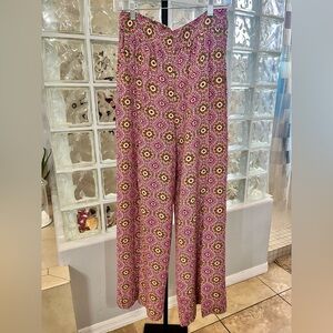 Boden Grace Crinkle Palazzo Pink print pull on pants Size 8